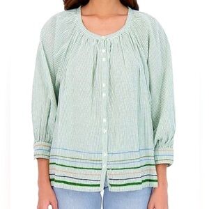 NWOT Roller Rabbit Murello Ada green stripe button down blouse cotton India